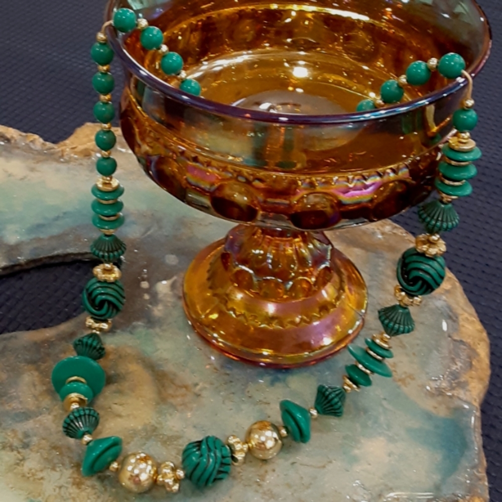 Teal Black Gold Bead Necklace